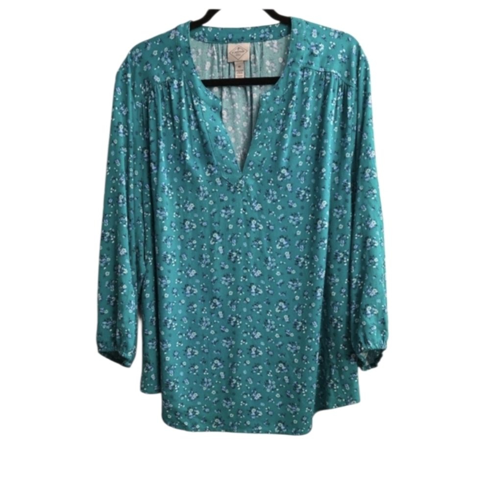 St. Johns Bay Green Floral Blouse, Size 0X, Vneck